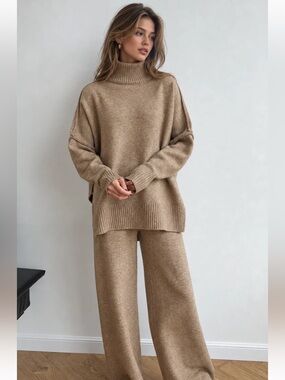 COMMEMSE Plain Turtleneck Knit Pants Set Large size

SPU: OA240810008